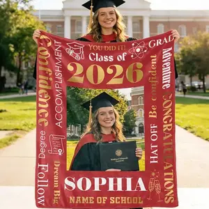 Customizable 2026 Graduation Photo Blanket – Personalized Name & School Art, Ultra Soft Flannel Throw as a Meaningful Graduation Gift outdoorfun