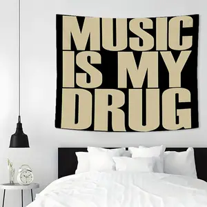 Music Is My Drug Letter Pattern Tapestry, 1 Count Wall Hanging Decor, Polyester Tapestry for Bedroom Home Office Decor, Home Decor Accessories, Durable Decorative Tapestry