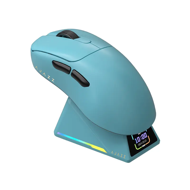 AJAZZ AJ179 APEX Wireless Gaming Mouse - 56g Ultra-Lightweight Ambidextrous Compact Ergonomic Mouse, PAW3950 Sensor (30000 DPI, 8000 Hz), Tri-Mode Connectivity, TFT Color Screen Charging Docking Station with Base, Blue/Orange Gaming Accessory, Docking Sta