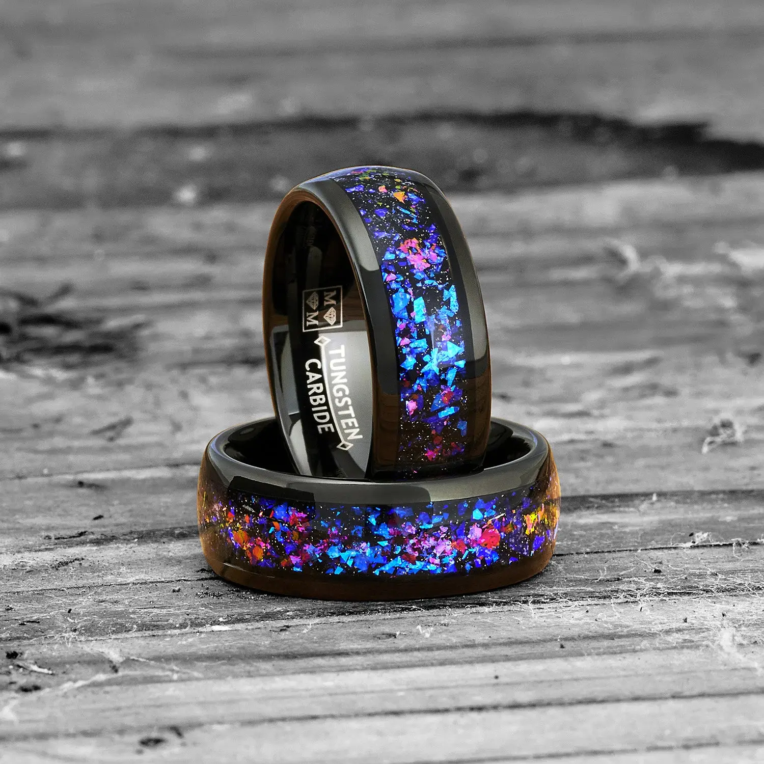 Men's 8mm Black Tungsten Comfort-Fit Wedding Band - Symbolic Cosmic Theme Orion Nebula Dome Galaxy Artificial Gemstone Engagement Ring, Galaxy Artificial Gemstone Rings