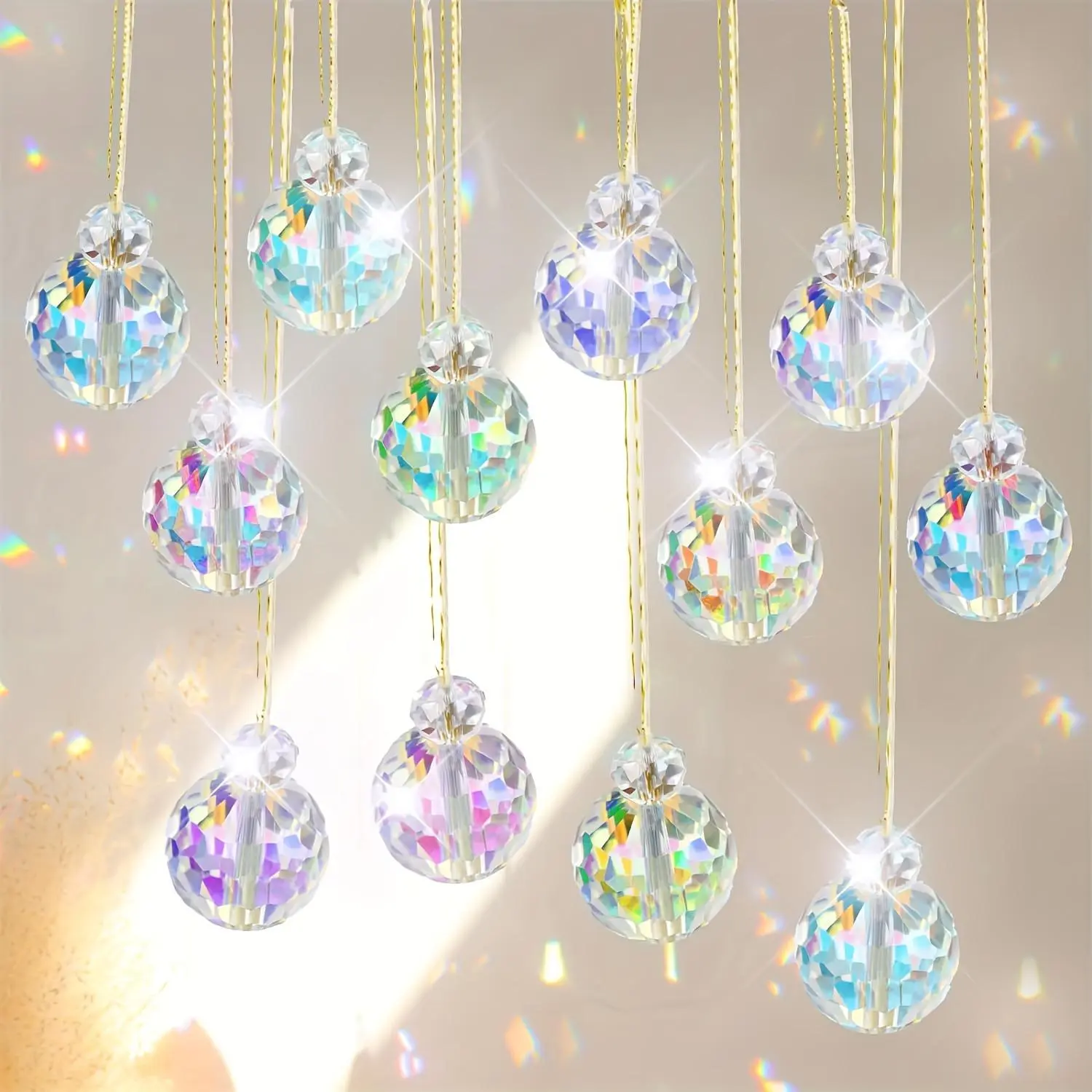 12pcs Sparkling Glass Christmas Balls, Hanging Ball Design, Mixed Color Crystal Tree Ornaments, Festive Home & Office Decor, Decoration, Ideal for Holiday Parties