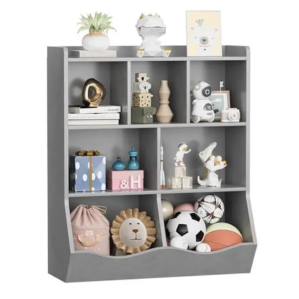 GARVEE 7-Cubby Wooden Rectangular Toy Storage Organizer, Multi-Shelves Kids Bookcase, Indoor Furniture Cabinet for Playroom, Bedroom