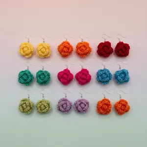 Handmade Gold Micro Crochet Rose Dangle Earrings - Female Chic Style Mode Fashion Earrings, Cottagecore Jewelry, Gift for Her