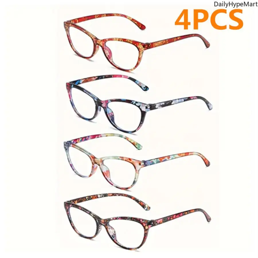 4-Pack Unisex Ultralight TR90 Blue Light Glasses for Adults, Fashionable Frames, Flexible Presbyopia Reading Eyewear, Bluelight Fashion Glasses, Ultralight Wear, Durable Funky High-Quality Accessory Set