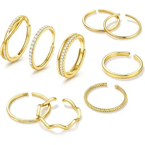 Jstyle Trendy Gold Stackable Rings Open Adjustable Non Tarnish 14K Gold Plated Pinky Knuckle Set Dainty Statement Band for Women