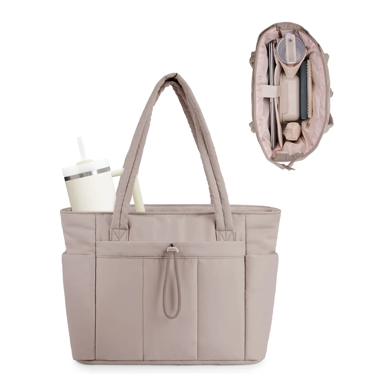 Wandering Nature Puffer Tote Bag – Travel & Work Bag with Cup Holder, Laptop Compartment & Trolley Sleeve for Women, Nurses, Teachers