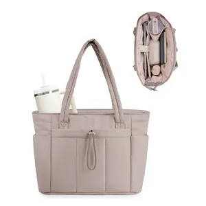 Wandering Nature Puffer Tote Bag – Travel & Work Bag with Cup Holder, Laptop Compartment & Trolley Sleeve for Women, Nurses, Teachers