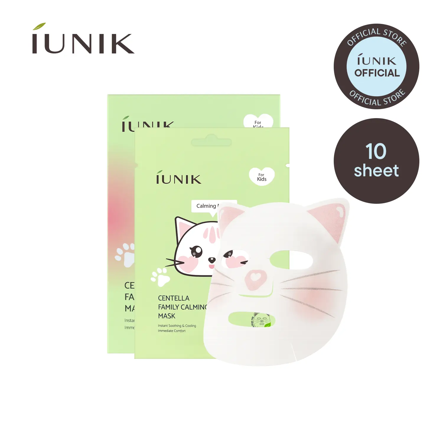 [IUNIK Official]  Centella Family Calming Mask for Kids | Cooling & Moisturizing for Sensitive Skin | 10 Vegan Sheets