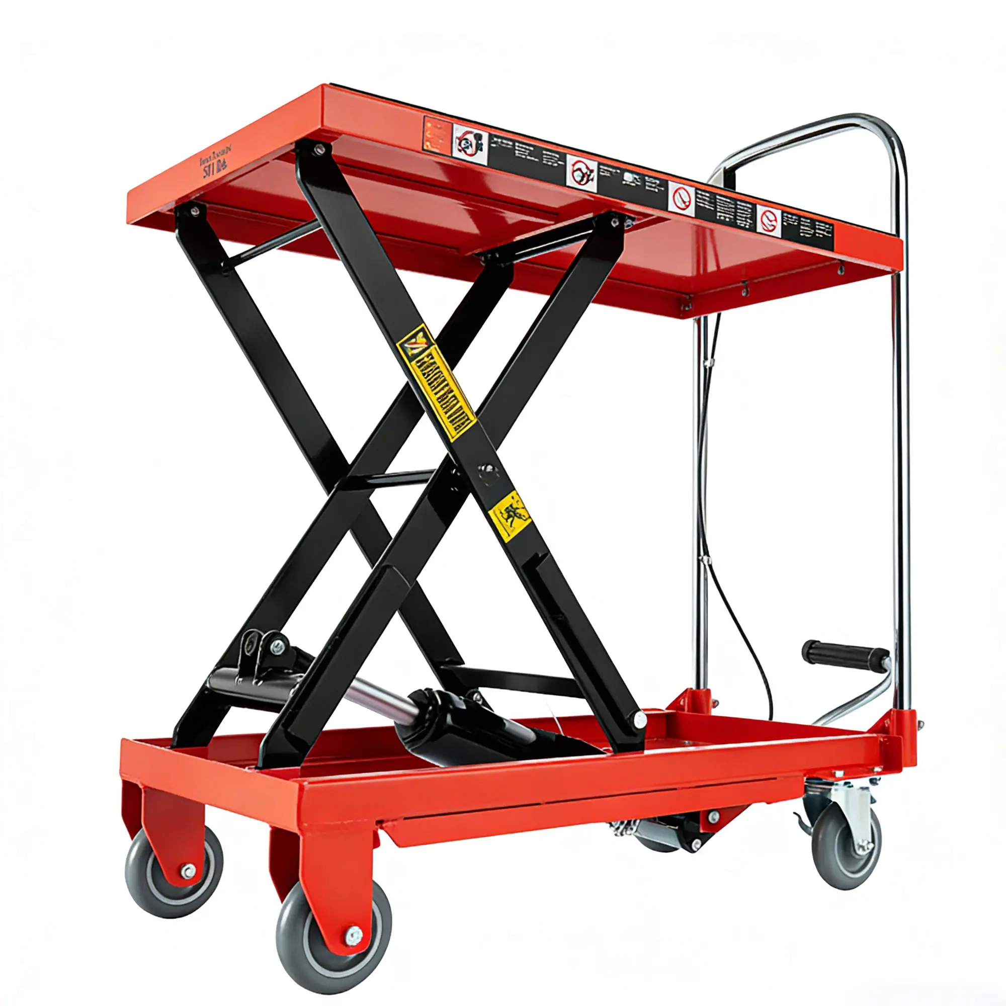 500lb Heavy Duty Hydraulic Manual Scissor Lift Table Trolley, 500lb Heavy-Duty Hydraulic Lifting, 18x28in Steel Frame Platform, 28.5in Height Adjustment, 4 Wheels, Non-Slip Pads, Compact Fold for Home Improvement Industrial Use (Red), Hydraulic Pump