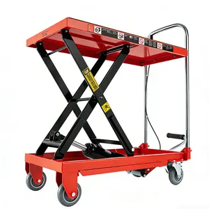 Hydraulic Lift Table Cart,500lbs Load Capacity 28.5Inch Lifting Height, Single Scissor Lift Table with non-slip pads and 4 Wheels, for Material Handling and Transportation, Red
