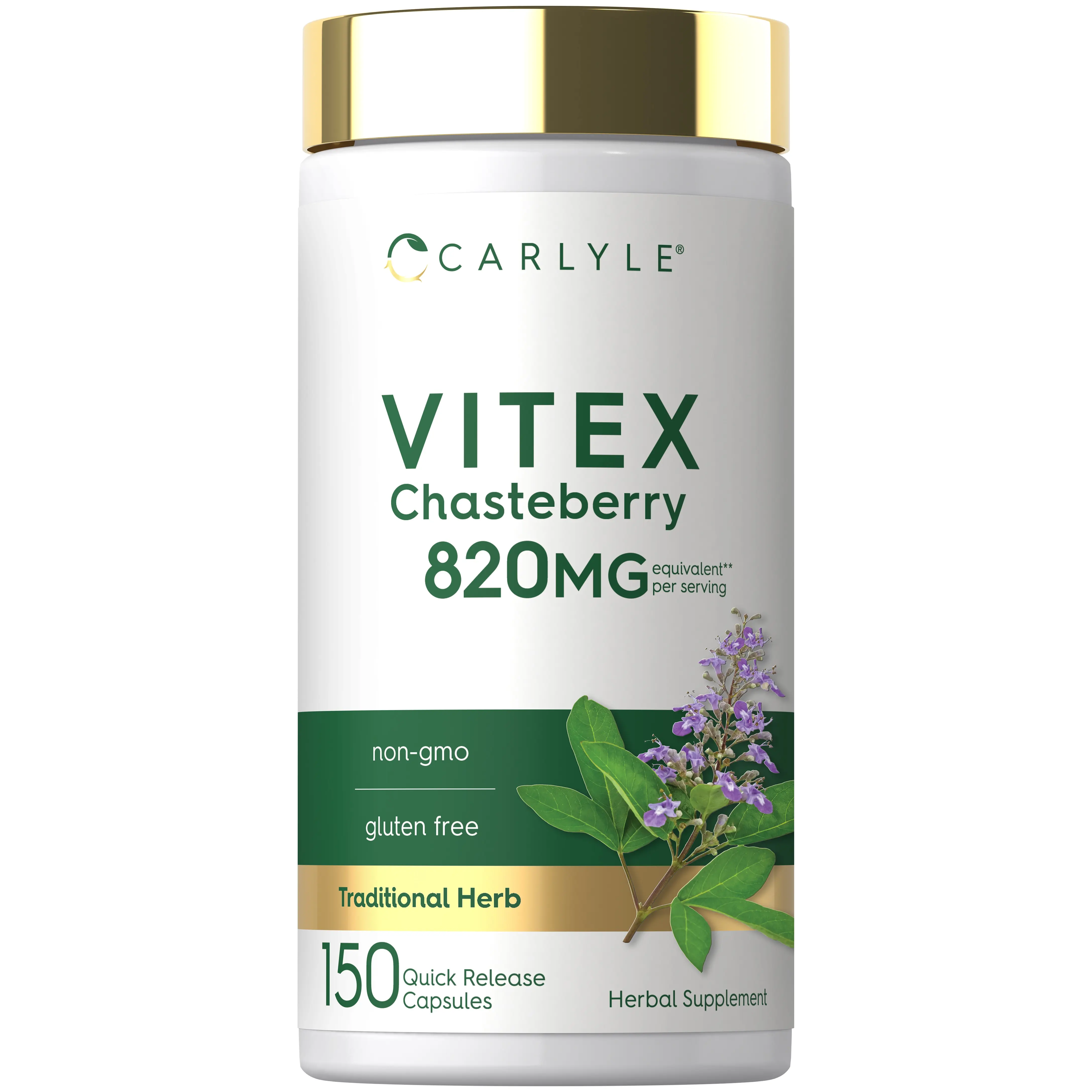 Carlyle Vitex Chasteberry Supplement - 820mg - 150 Capsules - Vitex Agnus-Castus Fruit for Women - Non-GMO, Gluten Free