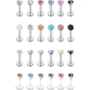 FINREZIO 24 Pcs Colorful CZ Surgical Steel Lip Piercing Jewelry for Women Men Fashionable Cartilage Helix Piercings Jewelry Set Labret Piercing Tragus Monroe Medusa Piercing Lip Rings