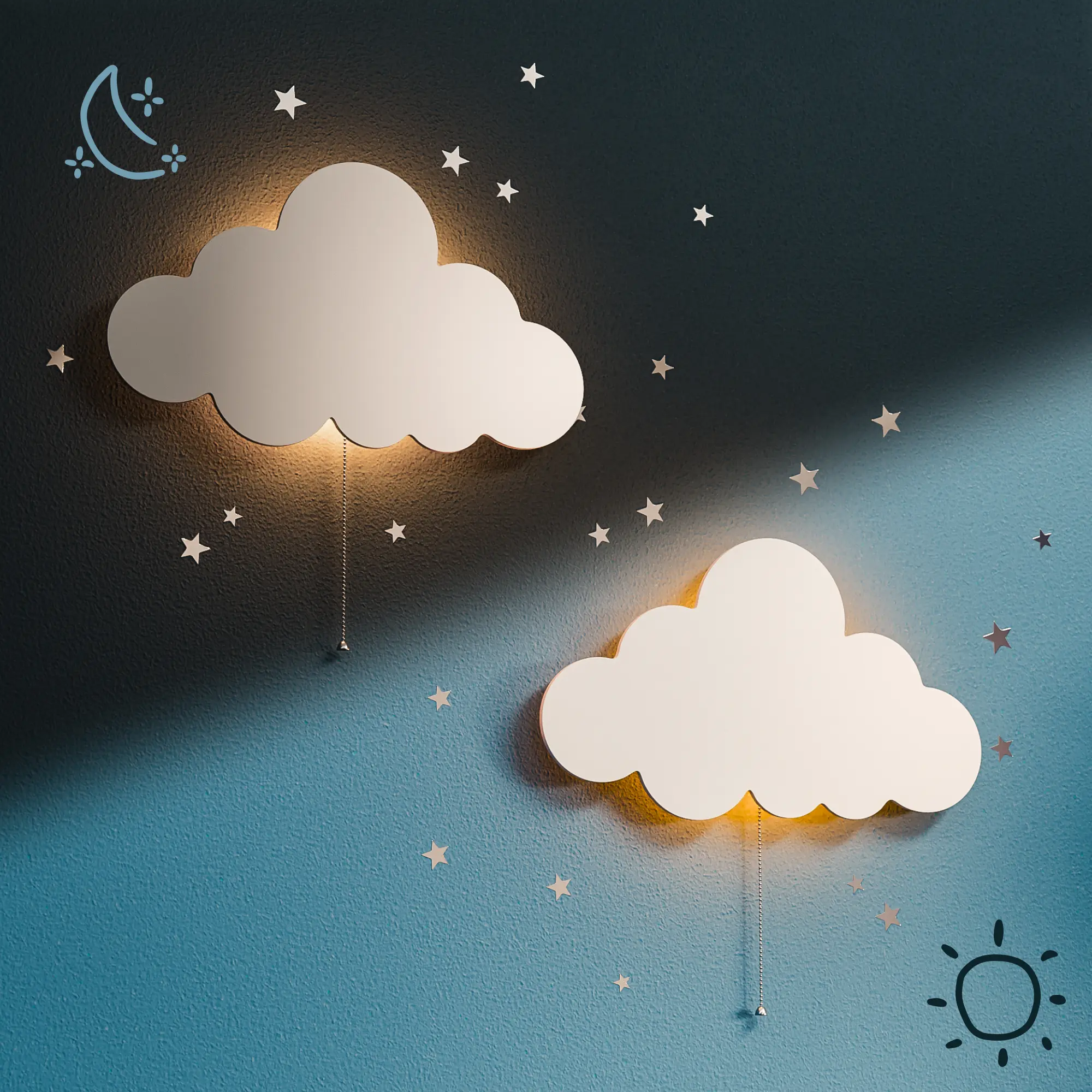 2pcs Clouds Light - Pack of 2 Floating Clouds Wall Lamps For Nursery