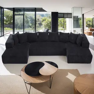 Big Boneless Couch, 131'' Large Sectional U-Shape Couches with Chaise Lounge, Deep Seats, No Assembly, Modern Modular Design for Living Room, Versatile Configuration Modular Couch, Elegant Corduroy Sofa, Free Combination, Comfy & Versatile, Black