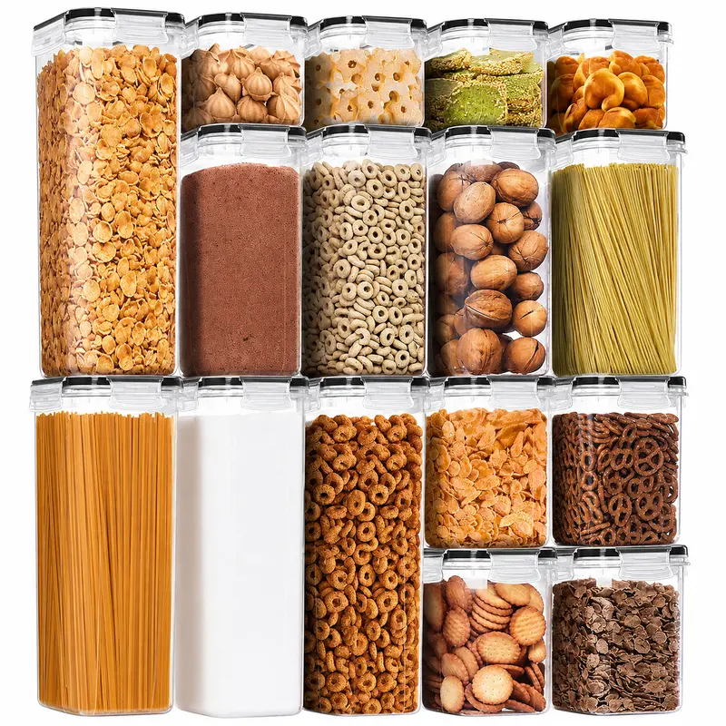 AISOON 32-Piece Airtight Plastic Reusable Snack Storage Containers - 16 Multi-Size Rectangular BPA-Free Silicone Stackable Canisters with Leak Proof Lids, 2.0L & 0.8L Options, Kitchen Storage Organization Gadgets (4-Pack Component Split)