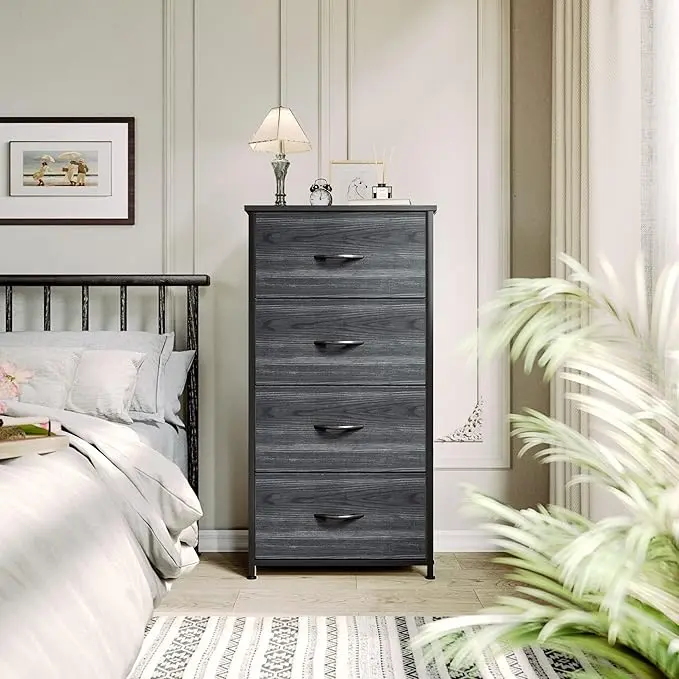 Yitahome Fabric Dresser with 4 Drawers - Storage Tower with Large Capacity, Organizer Unit for Bedroom, Living Room & Closets - Sturdy Steel Frame, Wooden Top & Easy Pull Fabric Bins