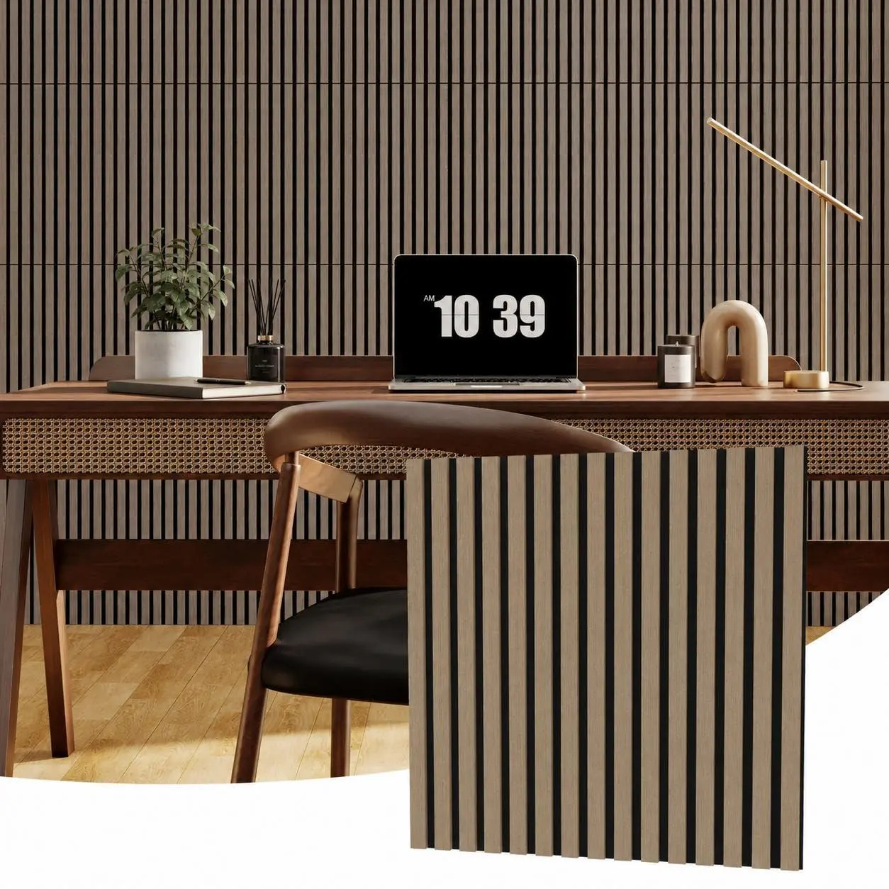 6-Piece Acoustic Wall Panel Set, 23.6 x 23.6 inches, Wood-Grain Acoustic Panels, Decorative Noise-Reducing Panels, Effectively Reduces Noise and Controls Echo, Ideal for Offices, Bedrooms, Living Rooms, and Home Theaters, Teak Color
