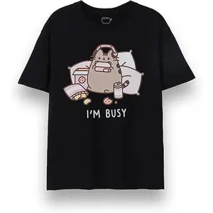 Pusheen Mens T-Shirt | Adults I'm Busy Short Sleeve Graphic Tee in Black