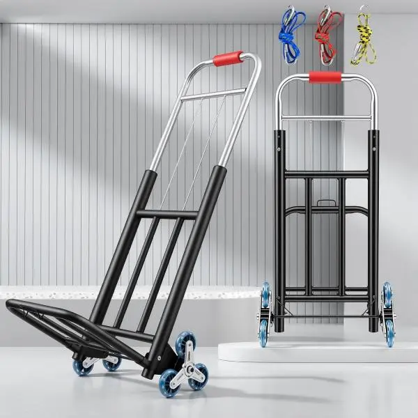 Heavy Duty Foldable Hand Truck Foldable Cart for Shopping Adults, Cast Iron 7-Beam Frame, 28mm Tube Diameter Crystal Wheels, 33cm x 31cm Base Platform, Adjustable Telescopic Handle, 220 lbs Capacity, Strap & Tie-Down Straps Portable Dolly Cart for Moving,