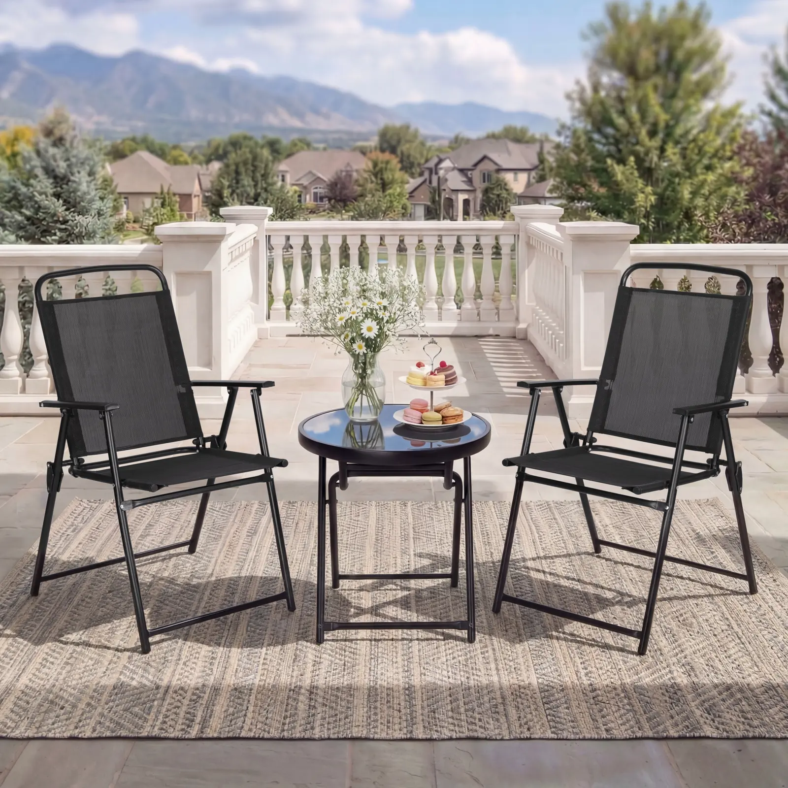 VOWNER 3 Piece Outdoor Patio Furniture Set,Camping & Garden Set with Ergonomic Back Support, Breathable Texilene Fabric, Easy Folding Design tiktokshopspringglowup