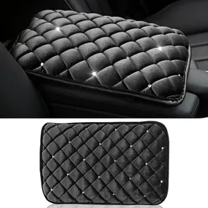 Plush  Center Console Pad, Bling   Armrest Cover, Soft Seat Box Cover Protector, Universal  Interior Decoration Accessories Fit  , SUV, ,  (Black)