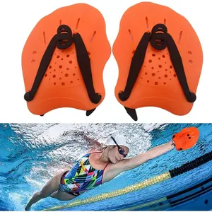 Hand Paddle - 1 pair Adjustable Upper Body Resistance Gloves for Swimming Training，black/orange/silver, Swimming Accessories