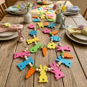2 Set DIY Handmade  Felt Hanging Ornaments,  Bunnies And Eggs, Ideal For Wall, Fireplace And Kindergarten Decoration，Holiday Decorations  Home Decor  Festive Atmosphere