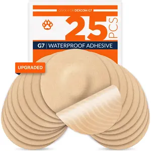 G7 Over Patches - 25 Pack Adhesive Compatible With Dexcom & Stelo Cgms Waterproof Pre-cut Paper Long Fixation For Your Sensor!(upgraded  Tan)