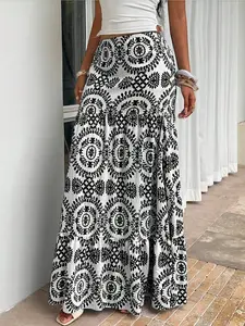 Women's Casual Loose Low Waist Maxi Skirt, Comfortable All-Print Design, Perfect for Daily Wear, Stylish and Versatile Fashion Piece