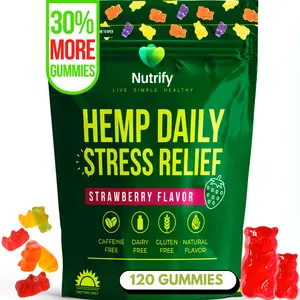 Nutrify Hemp Daily Stress Relief Gummies - Strawberry Flavor, 120 Count with Ashwagandha, Mushrooms & Vitamins - Dietary Health Supplement -