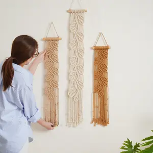 Macrame Wall Hanging Boho Style, Handmade Fringe Leaf Tapestry, Background Wall Decor, Bohemian Home Decoration, Hanging Room Decor