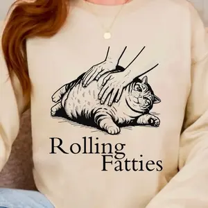 Rolling Fatties Hoodie Sweatshirt, Fat Cat Lover Funny Hoodie, Lazy Cat Graphic Sweatshirt, Chunky Pet Humor Hoodie, Loose Fit Cat Meme Apparel