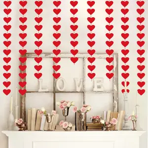 72 Red Hearts Felt Garland - NO DIY - Valentines Red Heart Hanging String Garland - 3 Garlands with 24 Hearts Each - 9.8ft Long - Perfect for Valentine's Day, Wedding, Anniversary, Birthday Party Decorations