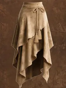 Fashion Western Style Womenswear Suede Skirt, Irregular Design Pure Color Half-Sleeve Dress, Trendy European and American Style