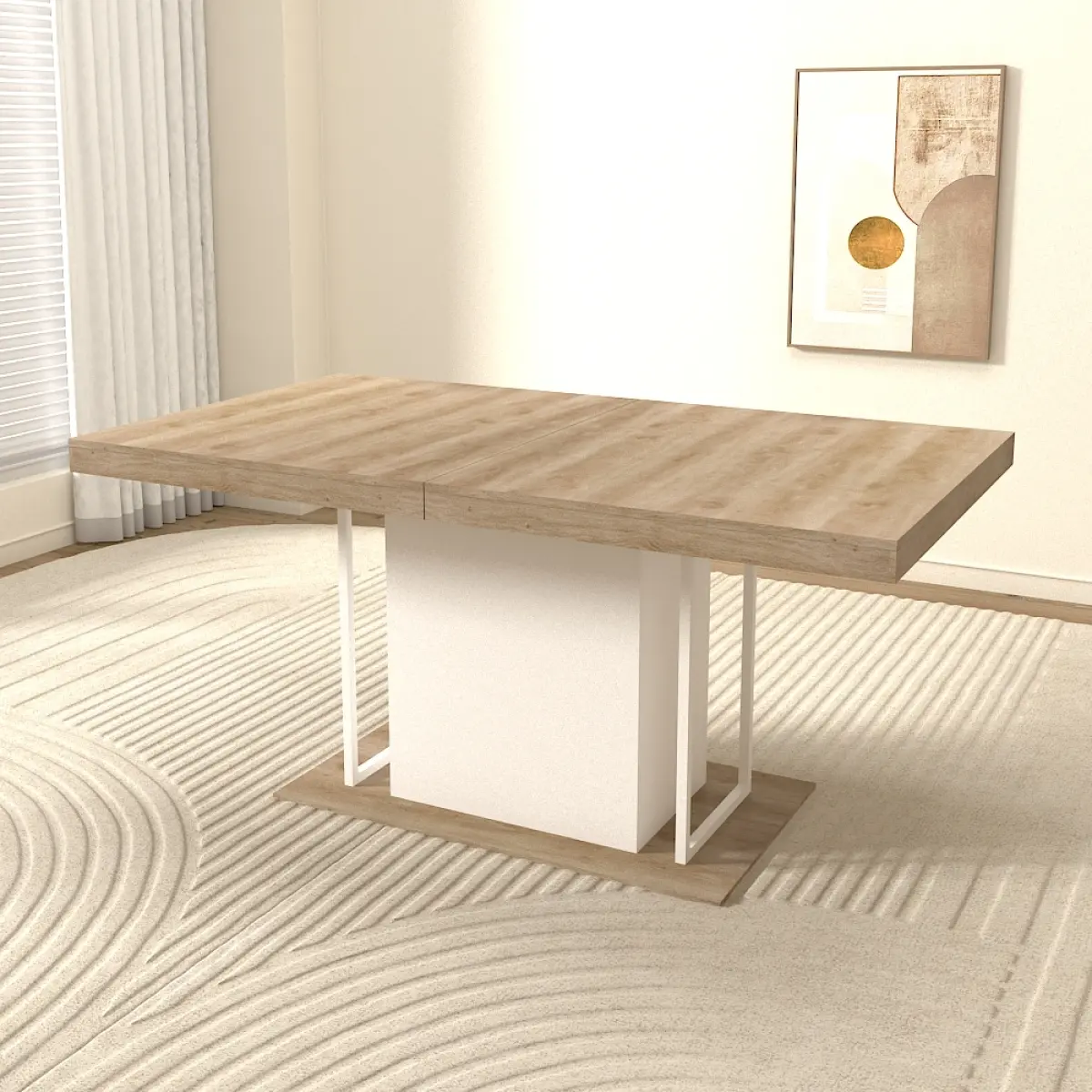 Aged Effect Wood Rectangle Extendable Dining Table, 160-200 cm, for 6-10 Places, Suitable for Large Spaces & Pa (Only Table, Without Chairs), Wide Feet, Aged Look