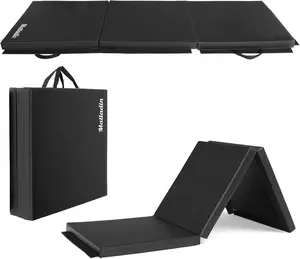 6' Folding Tri-fold Gymnastics Gym Exercise Aerobics Mat, 6ft x 2ft x 2in PU Leather Tumbling Mats with Hook & Loop Fastener for Stretching Yoga Cheerleading Martial Arts
