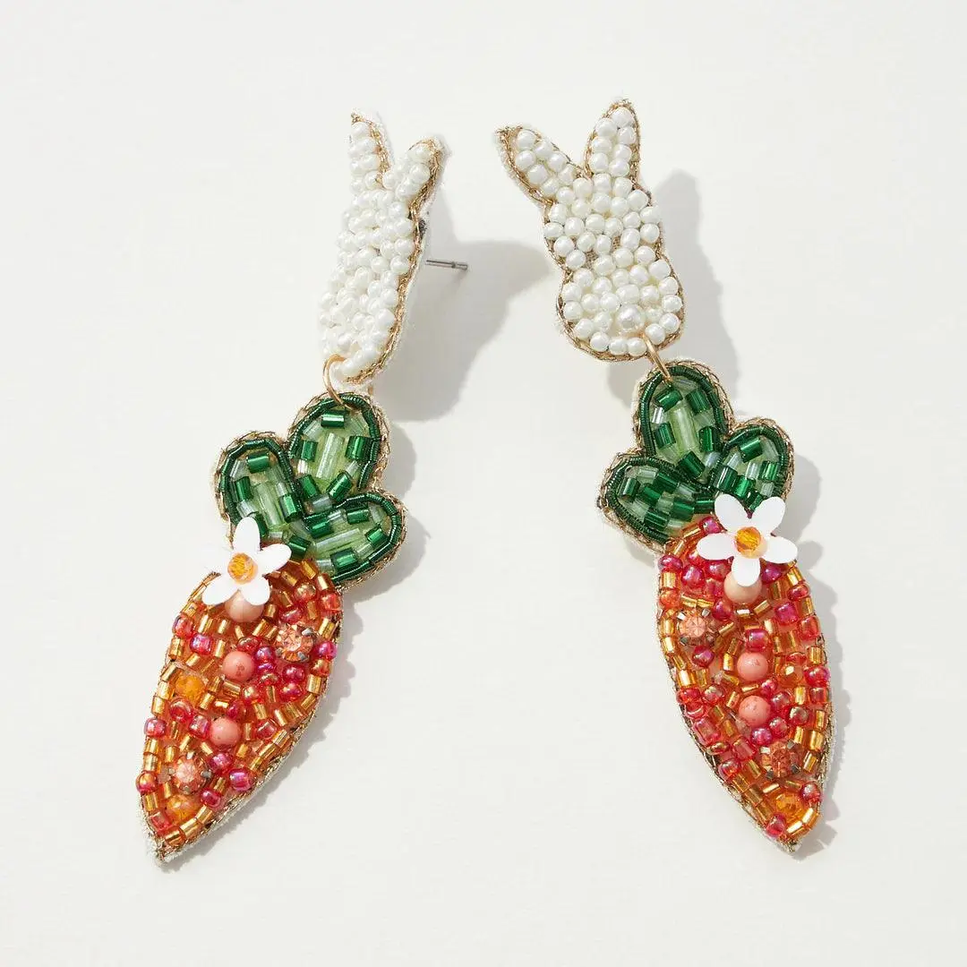 Easter Bunny and Carrot Beaded Earrings - Festive and Cute Accessories for Women