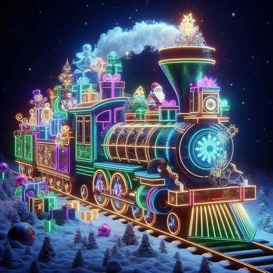 5D DIY Full Diamond Round Drill Painting - Diamond Painting Kit Christmas Train Mosaic Canvas DIY Wall Art, Home Wall Decoration