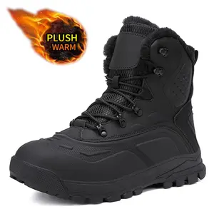 Men's Winter Thermal Snow Boots Non-slip Wear-resistant Durable Rubber Sole Waterproof Windproof Plush Faux Fur Lining for Ultimate Warmth Outdoor Tactical Hiking Boots Ideal for Cold Winter Days Boy Footwear Walking Shoes