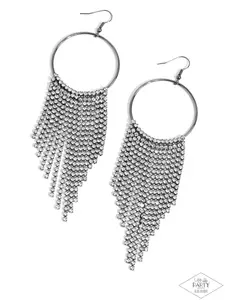 Streamlined Shimmer - Black Gunmetal White Rhinestone Fringe Earrings