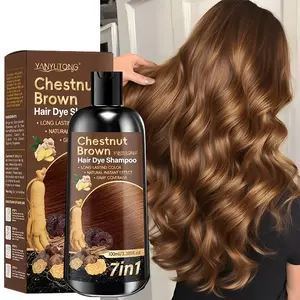 100ml 7-in-1 Herbal Chestnut Brown Hair Dyeing Shampoo Root Touch Up, gentle coloring without irritation, covers white hair, adds luster, contains ginger oil, biotin, rosemary oil, castor oil, etc., suitable for both men and women
