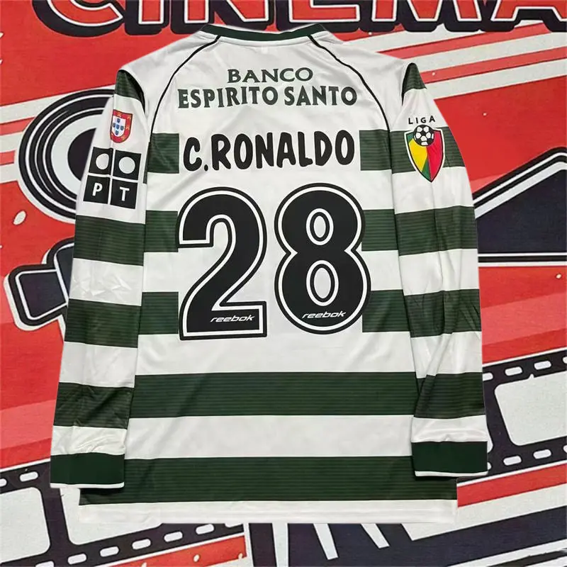 Portuguese Super League 01-03 Sporting Lisbon retro jersey home No. 28 long and short sleeves Sporting CP football jersey