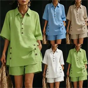 Plus-size women's suit, new women's clothing, short-sleeved shirt and loose pants two-piece set