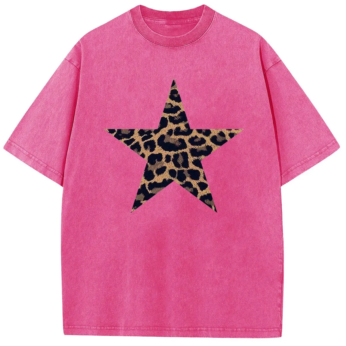 Sunland Acid Washed Shirts Five-Pointed Star Oversized Half Short Sleeves Casual Printed Graphic Tee Summer Comfortable Cotton Plus Size - Womenswear pink