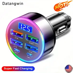 USB Car Charger 6-port USB Fast Car Charger LED Voltage Display Portable Flash Charging Charger Car Accessories Multiple Devices Overheat Protection