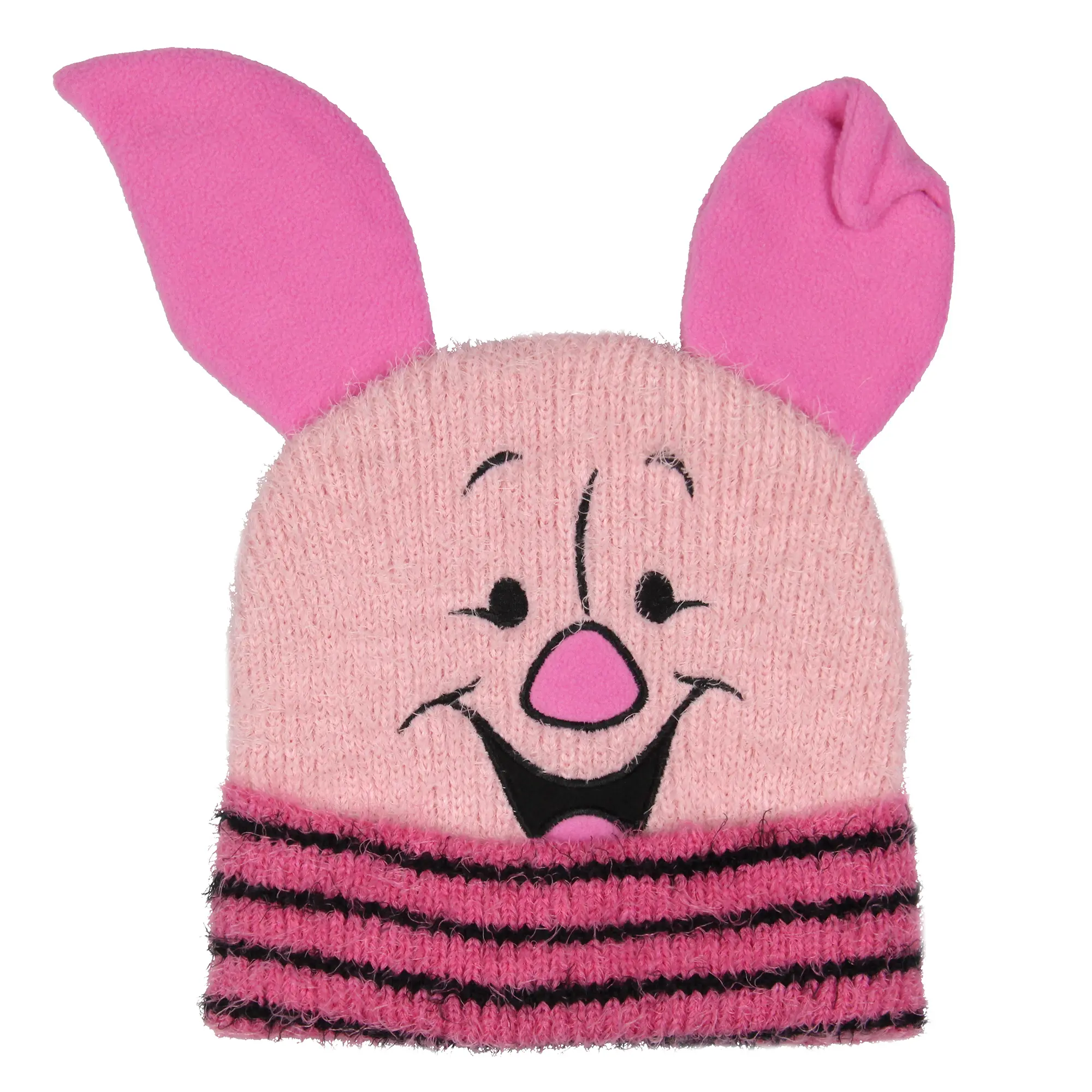 Disney Winnie The Pooh Adult Cuffed Beanie Hat - Piglet Embroidered Face, 3D Felt Ears, Fuzzy Yarn, Gift for Fans