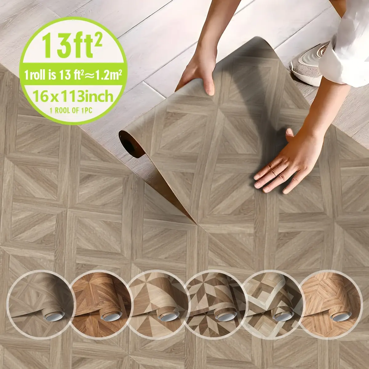 Self-adhesive wood-grain floor tiles, Waterproof Flooring: Peel and stick, waterproof PVC material, cut-to-size, scratch-resistant, easy to clean. Ideal for kitchen floors, laundry rooms, entryways, and floor decoration or renovation