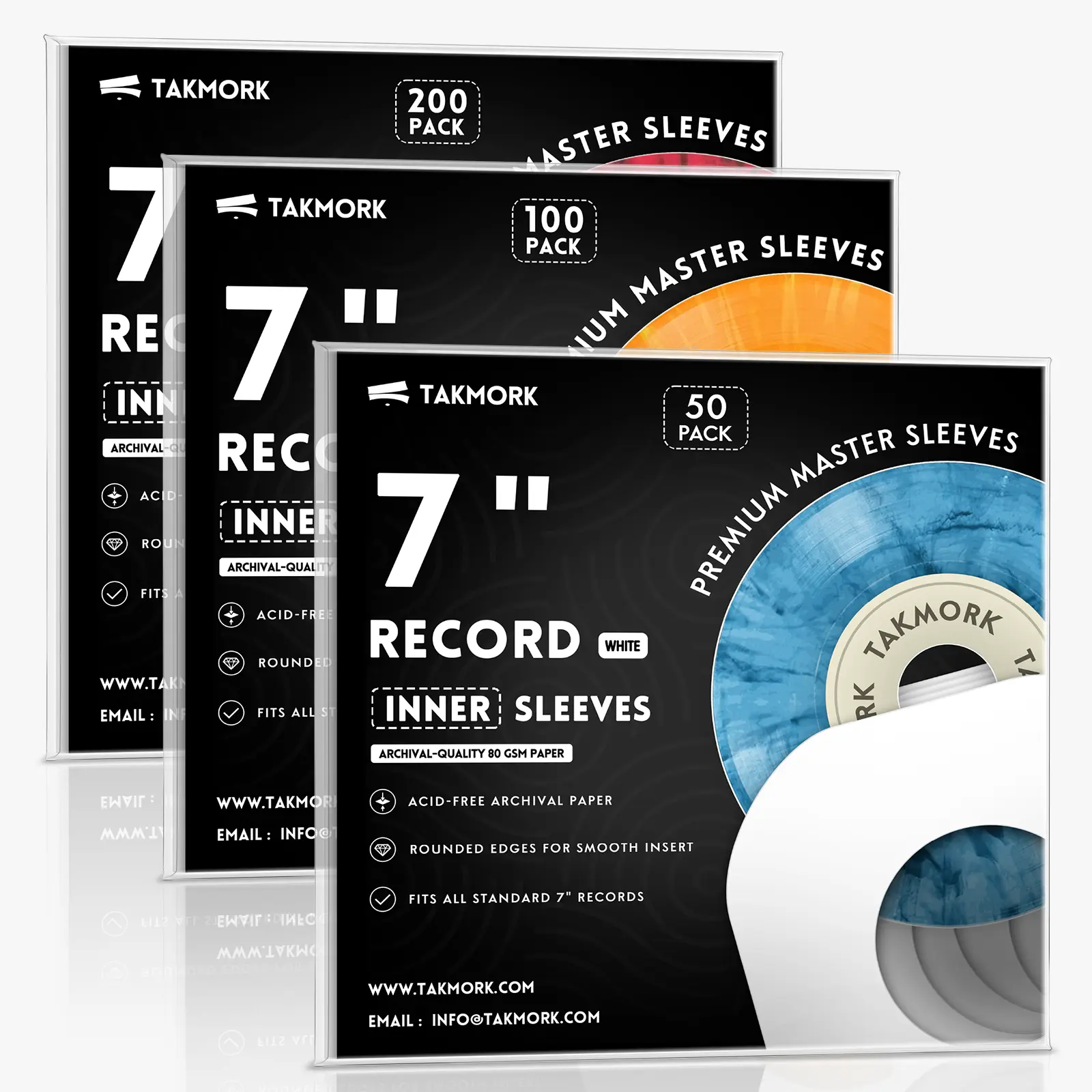 TAKMORK Premium 7in Vinyl Record Inner Paper Sleeves - Archival-Quality, Heavyweight, Acid-Free Slim Protectors with Convenience for Collectible LPs, 45 RPM Singles