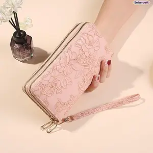 Women's Zippered Double-Layer Large-Capacity Clutch Wallet with Wrist Strap and Phone Pocket, Lightweight Stylish Daily Wallet for Travel, Gifting