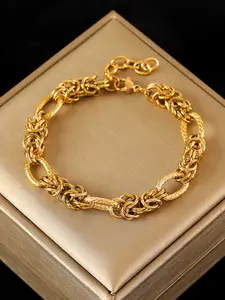 1 pc Stainless Steel Twisted Cuban Link Bracelet for Women, High Quality 18K Gold-Plated Waterproof Wrist Chain, Elegant Jewelry Gift for Parties